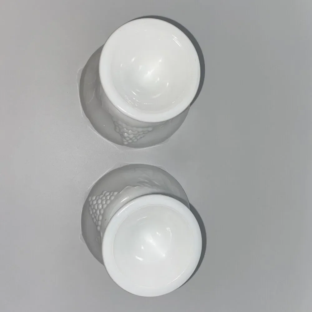 Pair of Vintage Indiana Colony Harvest Grape Milk Glass Pedestal Candle Holder